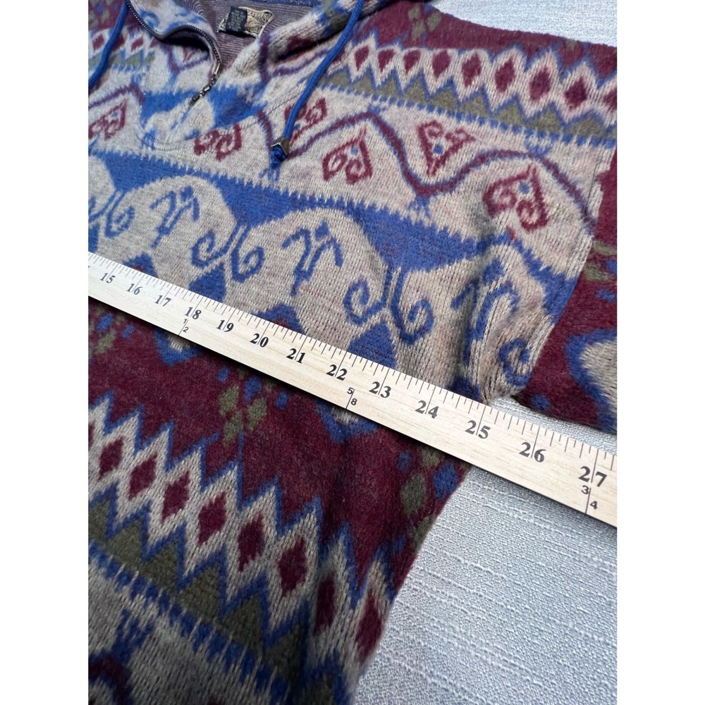 Vintage Southwest Geometric Knit Sweater Vest Blue Burgundy Heart Pattern V-Neck - Picture 6 of 8